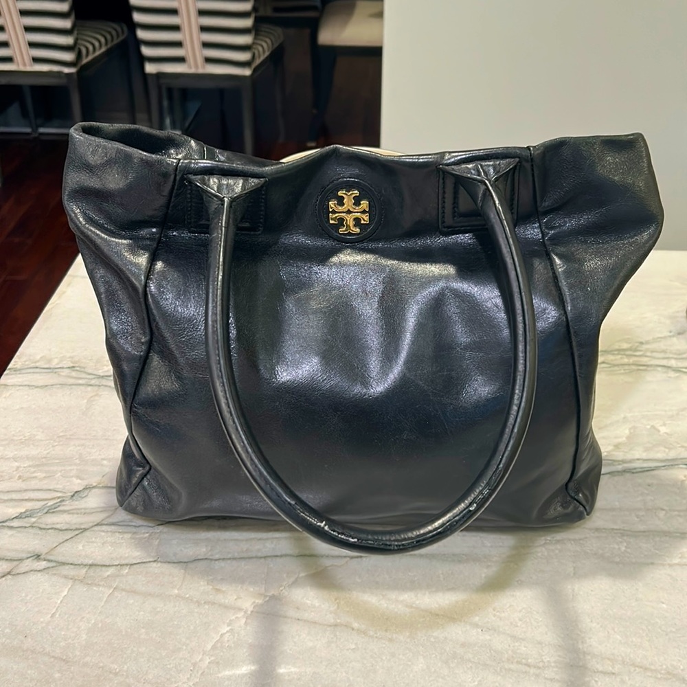 Tory Burch signature black leather tote